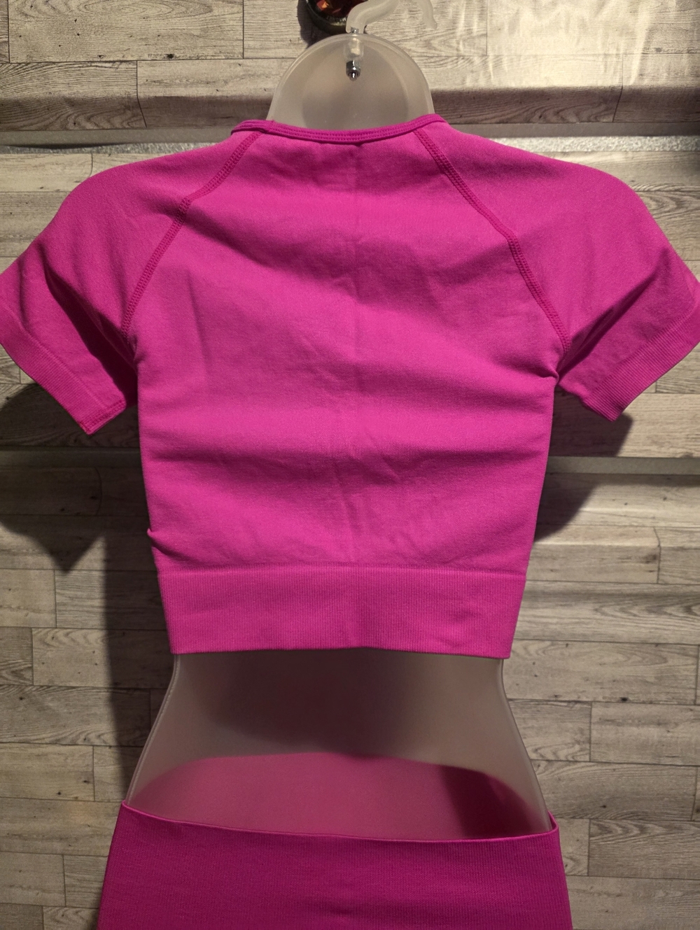 Fuchsia Pink Two-Piece Crop Top and Leggings Set - Picture 4 of 5